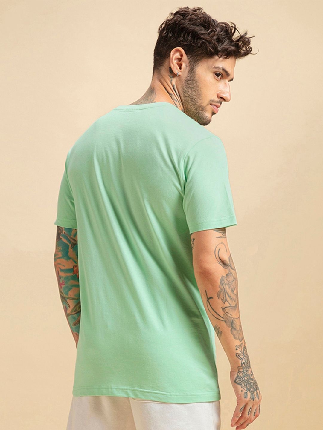 Bewakoof Men Sea Green Solid T-shirt