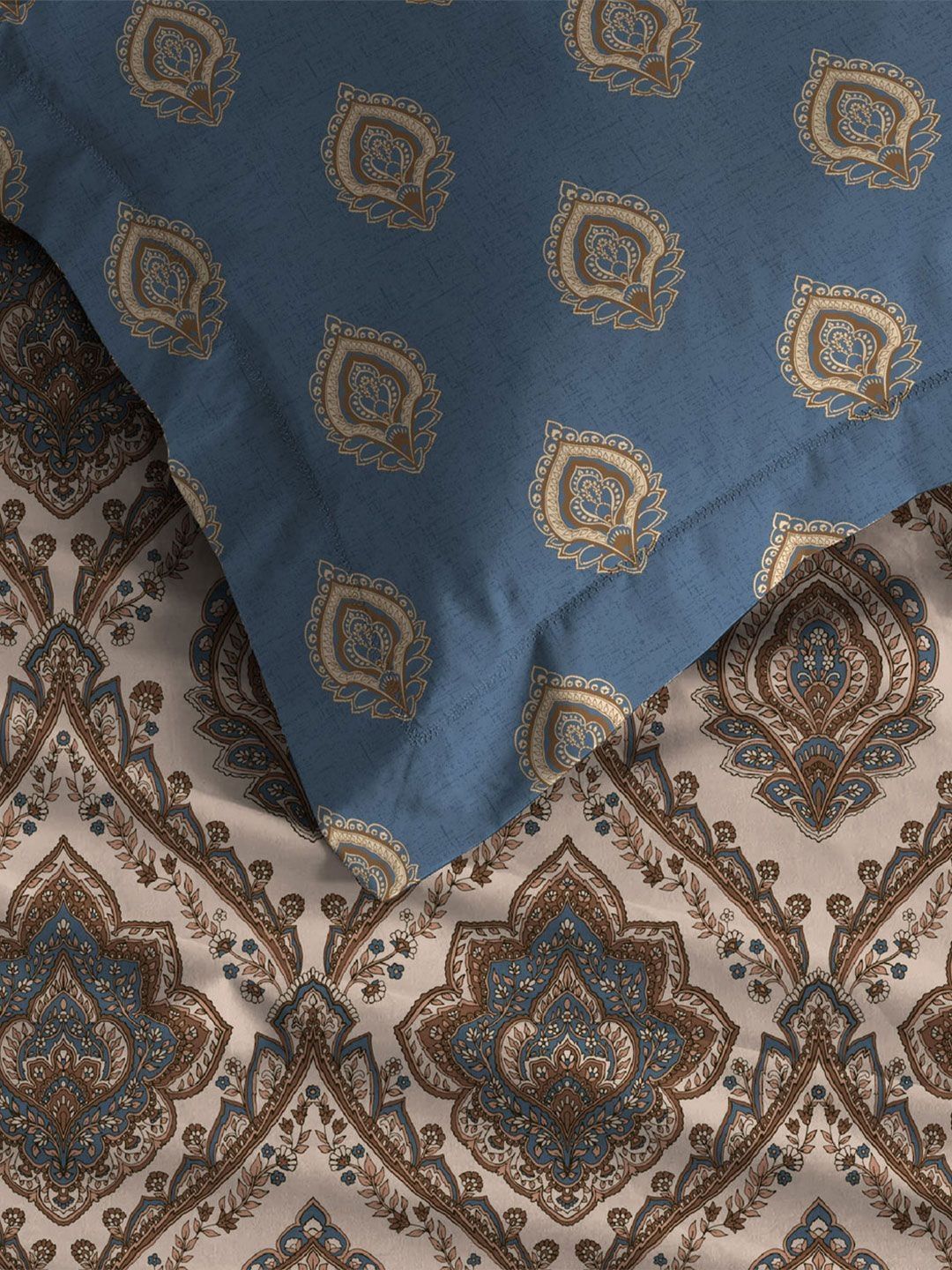 MYTRIDENT Noor Beige Celebration Flat 144TC Queen Pure Cotton 1 Bedsheet with 2 Pillow Covers