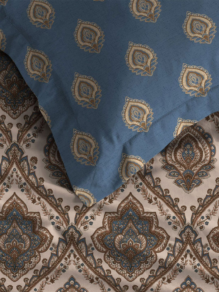 MYTRIDENT Noor Beige Celebration Flat 144TC Queen Pure Cotton 1 Bedsheet with 2 Pillow Covers