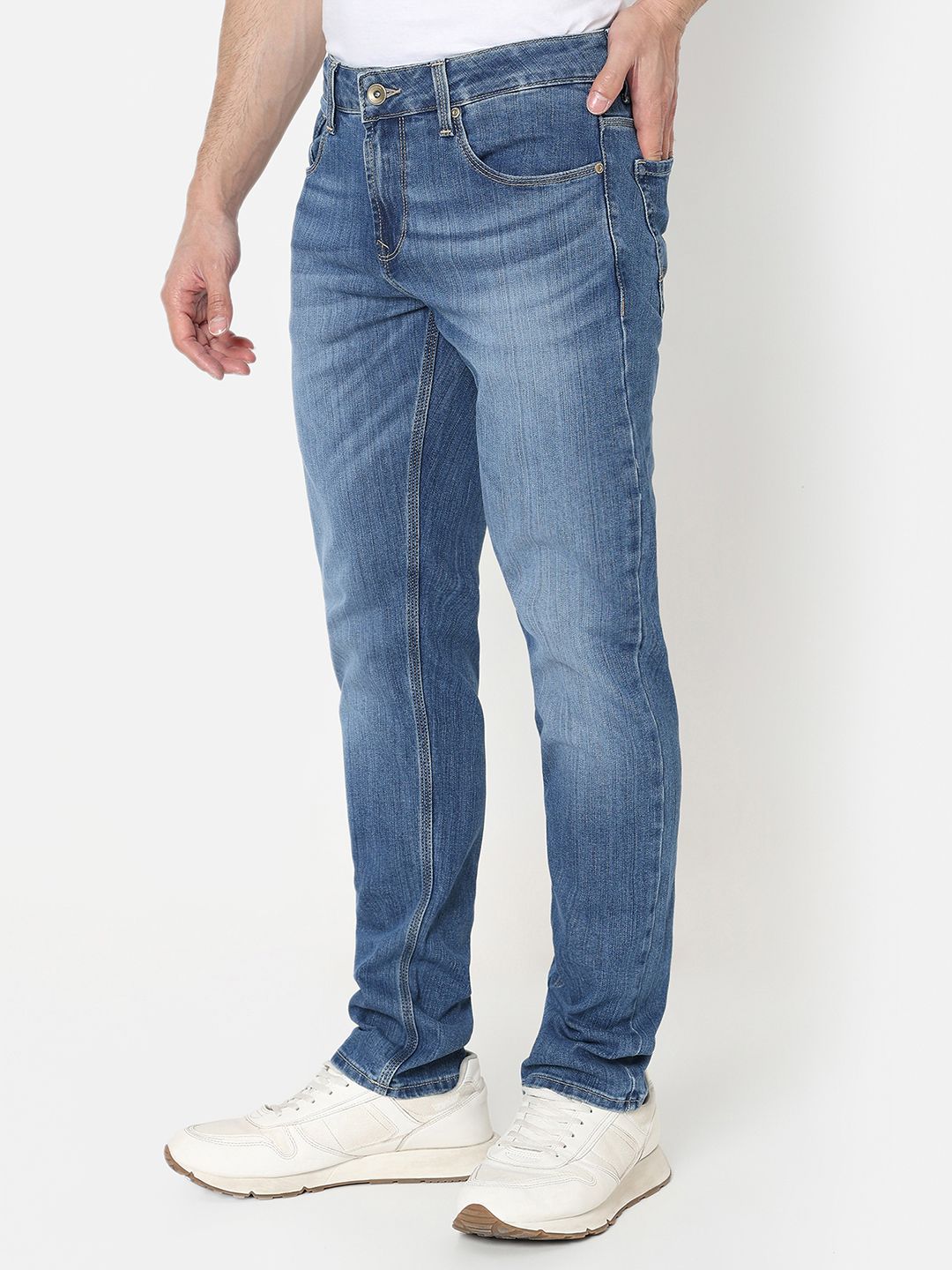 SPYKAR Non-Stretchable Narrow Slim Fit Low-Rise Light Fade Pure Cotton Jeans