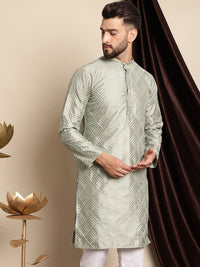 Anouk Geometric Embroidered Mandarin Collar Silk Cotton Kurta
