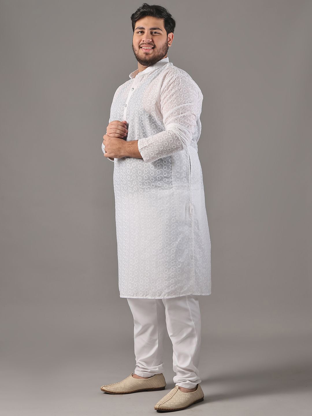 SOJANYA PLUS Plus Size Men Ethnic Motifs Embroidered Pure Cotton Kurta With Pyjamas