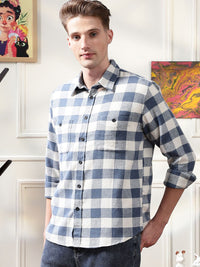 Eszett Men Buffalo Checked Spread Collar Casual Shirt