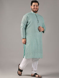 SOJANYA PLUS Plus Size Lelaki Motif Etnik Bercetak Cotton Linen Kurta Lurus Dengan Piyama