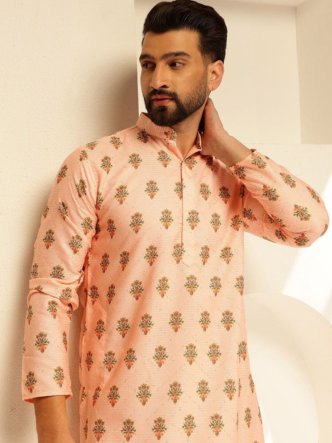 Sojanya Floral Cotton Mandarin Cotton Lurus Kurta Lurus