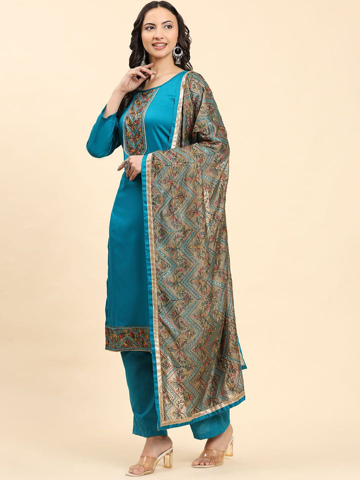 Mamicha Women Yoke Design Regular Pure Cotton Kurta with Palazzos & With Dupatta
