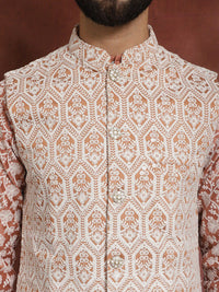 Anouk Floral Embroidered Regular Kurta with Churidar & Nehru jacket