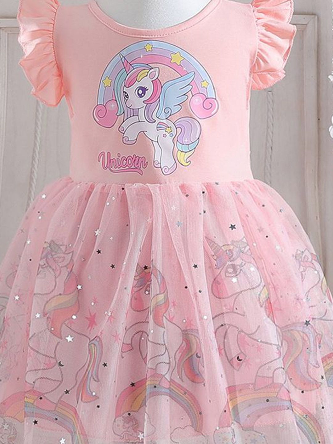 YK Girls Floral Printed Flutter Sleeve A-Line Dress