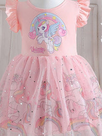 YK Girls Floral Printed Flutter Sleeve A-Line Dress