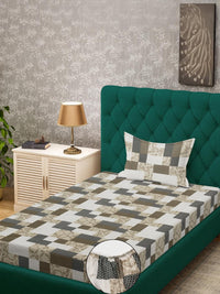 KLOTTHE Multicoloured Geometric 400 TC Single Bedsheet With 1 Pillow Covers
