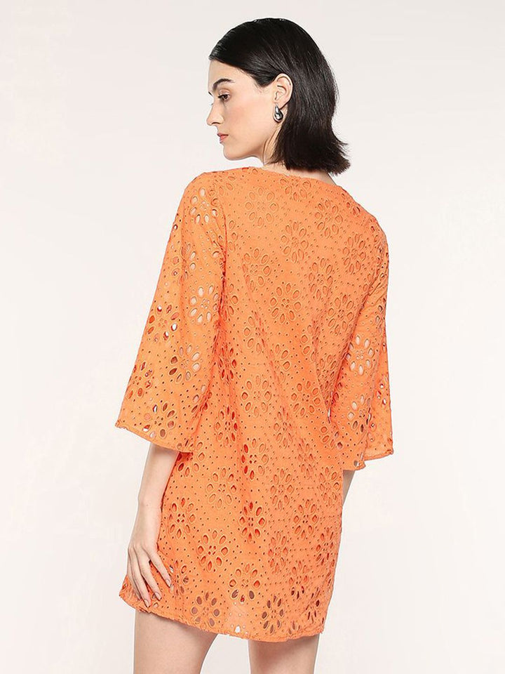 RAREISM V-Neck Schiffli A-Line Dress