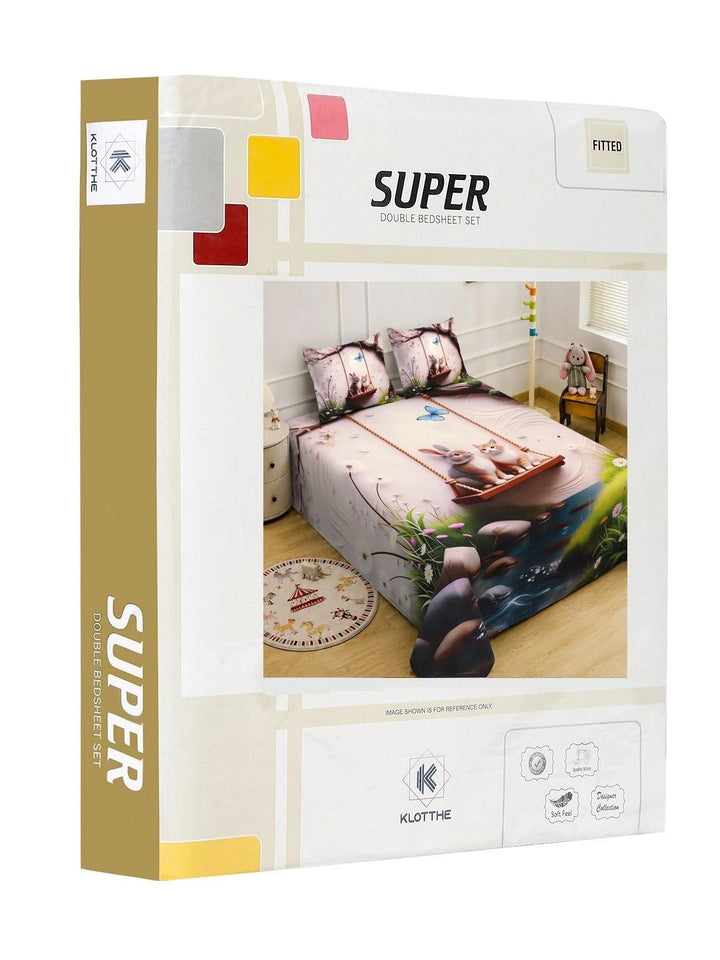 KLOTTHE White & Pink 400 TC King Bedsheet with 2 Pillow Covers