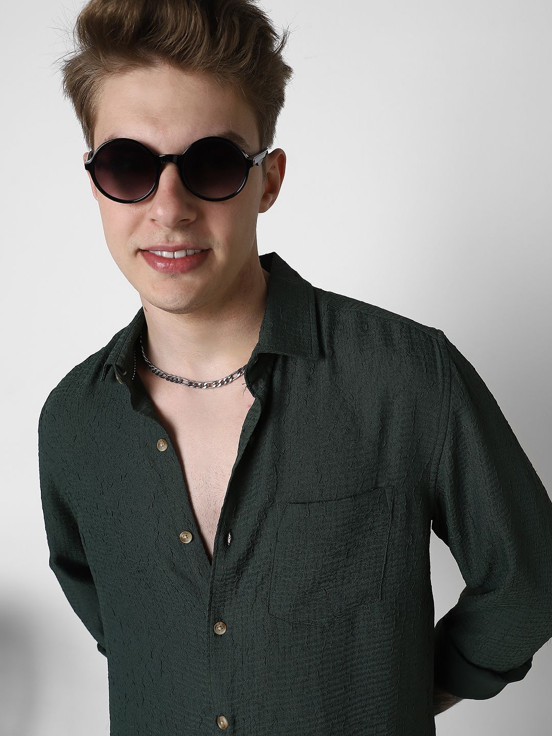 VASTRADO Men Classic Spread Collar Textured Slim Fit Casual Shirt