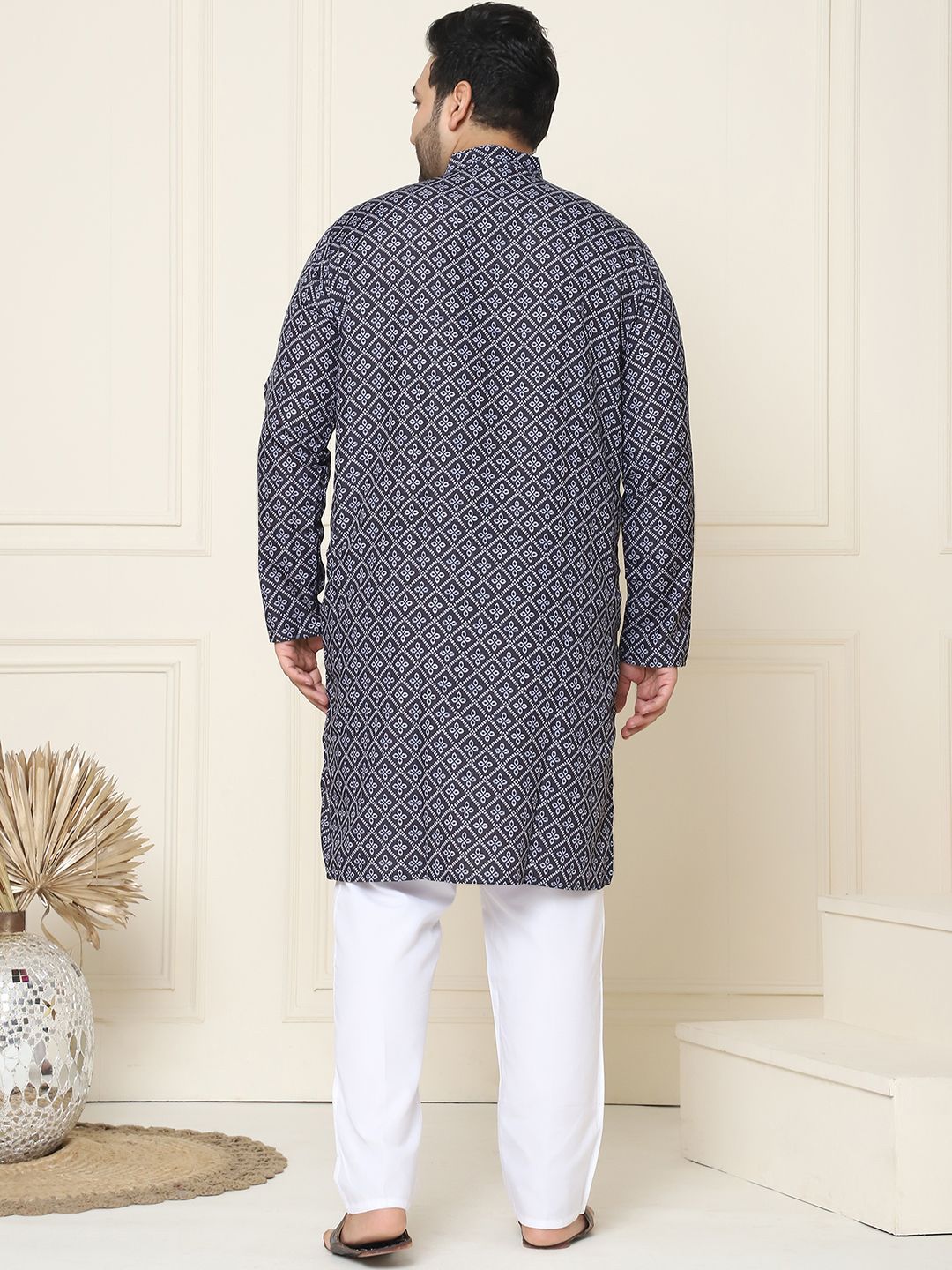 SOJANYA PLUS Motif Etnik Bercetak Kolar Mandarin Kurta Lurus Kapas Tulen dengan Piyama