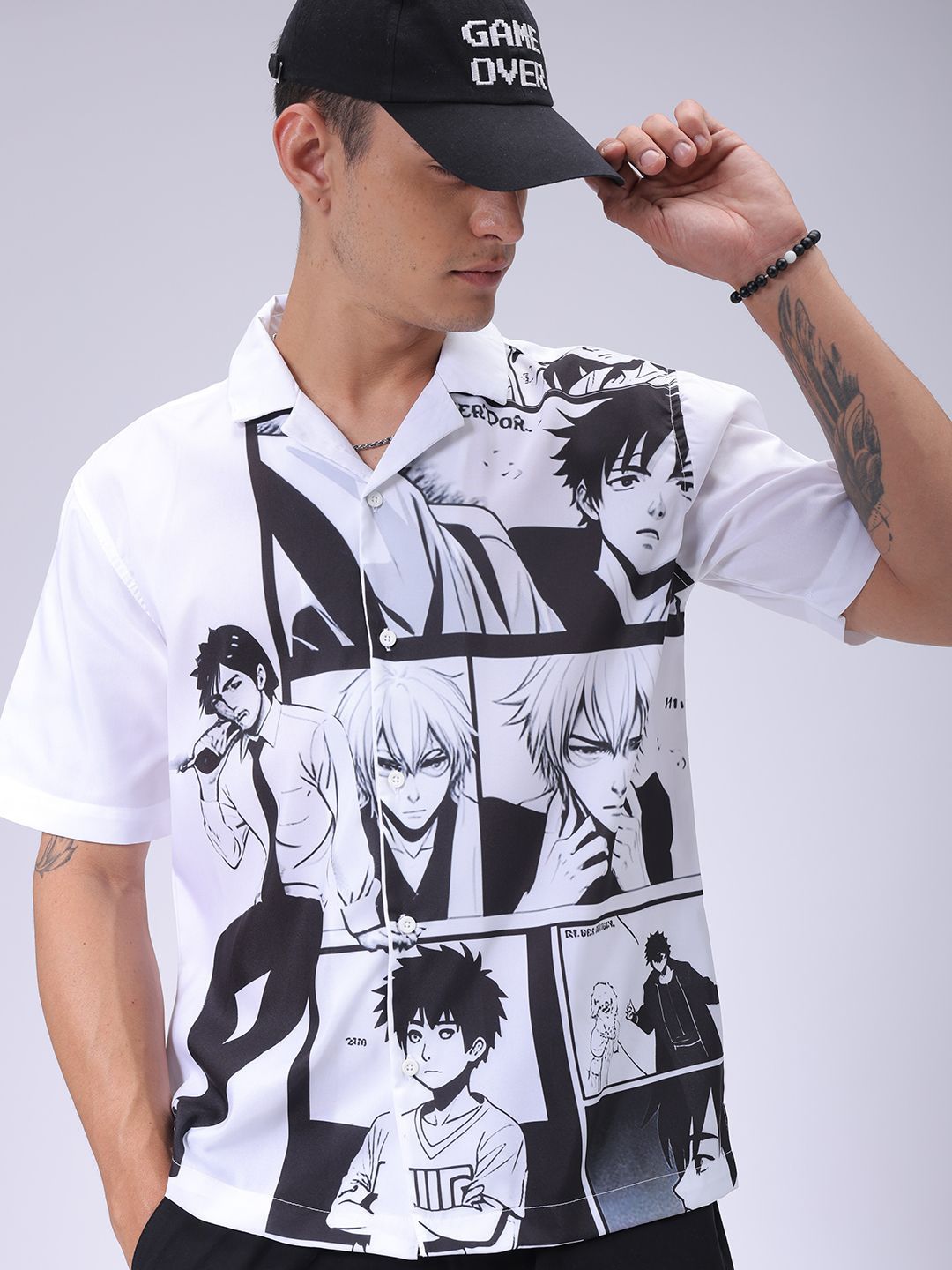 The Indian Garage Co Men Cuban Collar Graphic Printed Oversized Casual Shirt