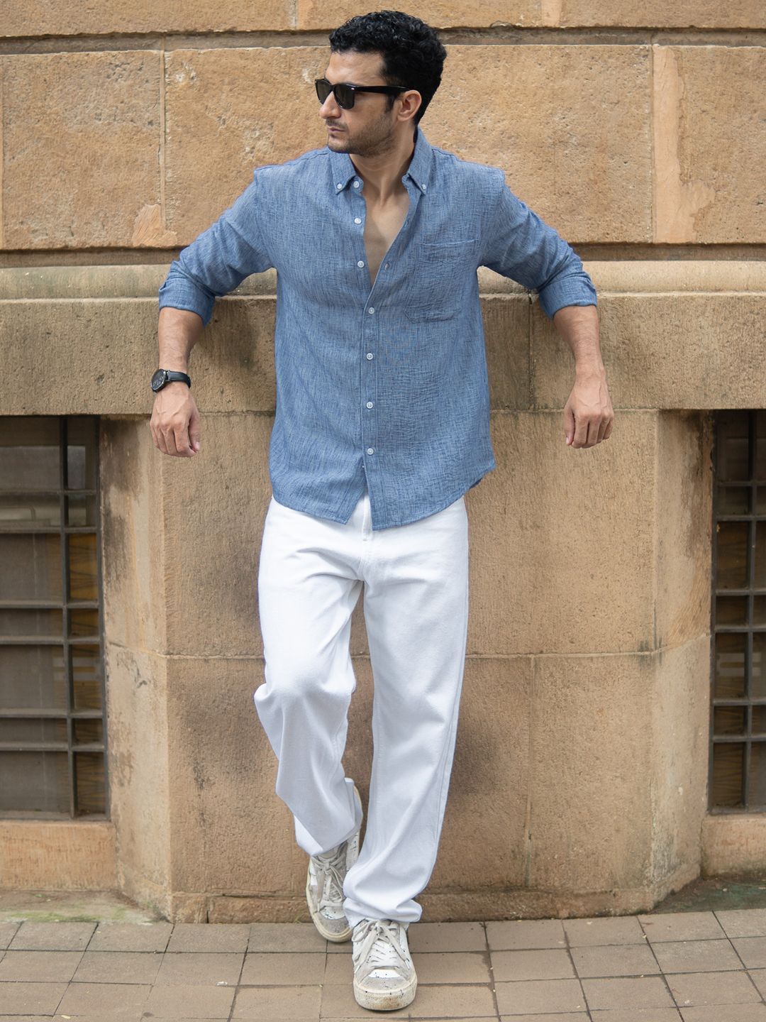 Powerlook Textured Button-Down Collar Shirt