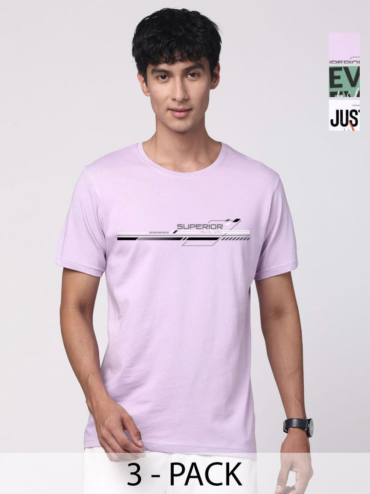 ADRO Pack of 3 Printed Round Neck Cotton T-shirt