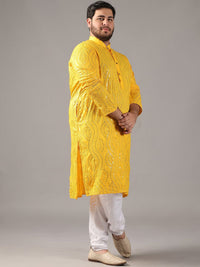 SOJANYA PLUS Plus Size Men Floral Embroidered Sequnnied Pure Cotton Kurta With Pyjamas