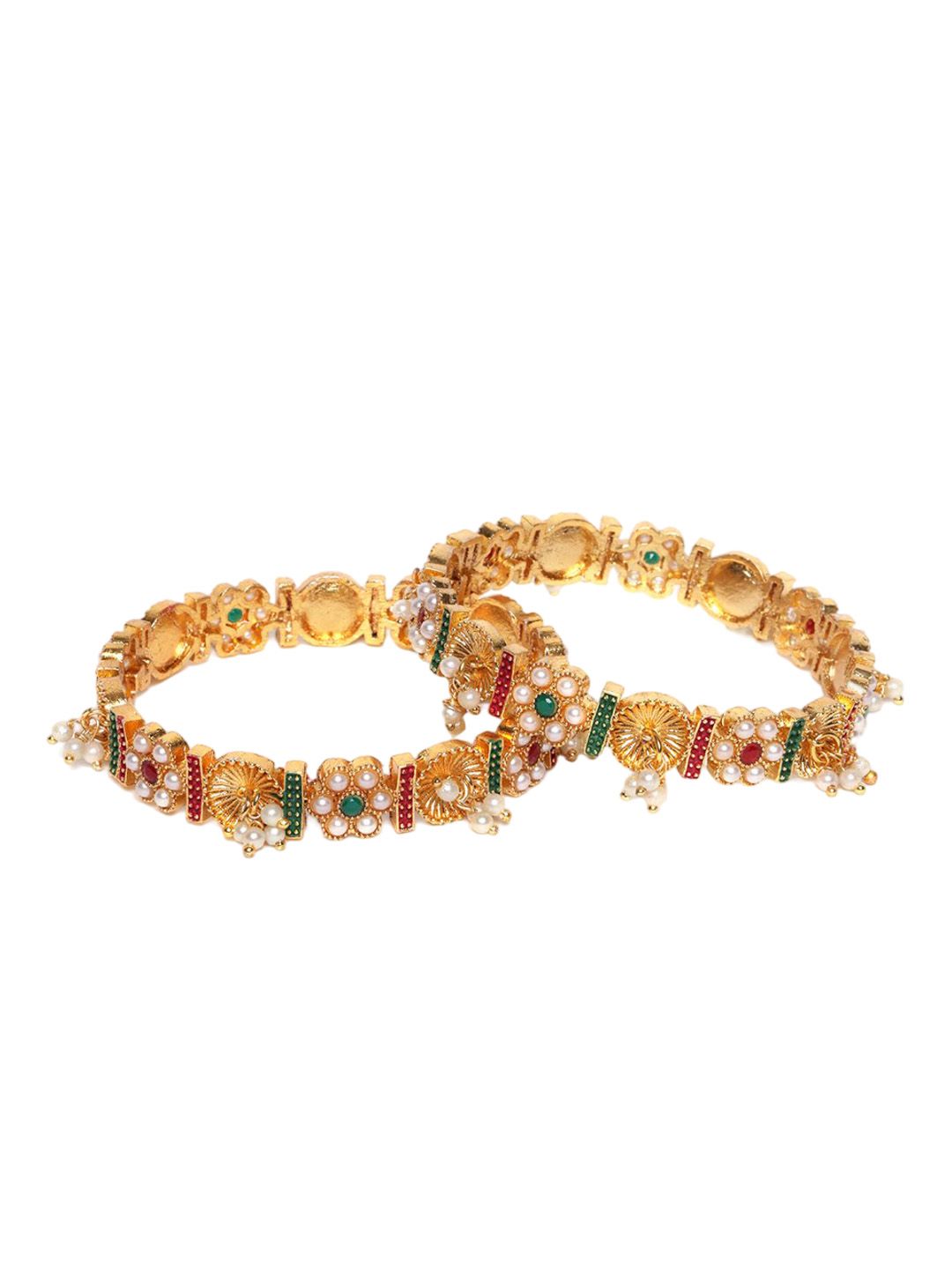 PANASH Set of 2 Gold-Plated American Diamond Stone Studded Bangles