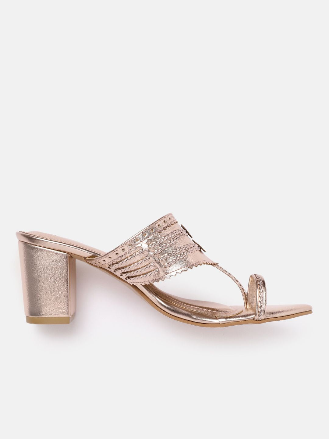 House of Pataudi Open Toe Woven Design Block Heels
