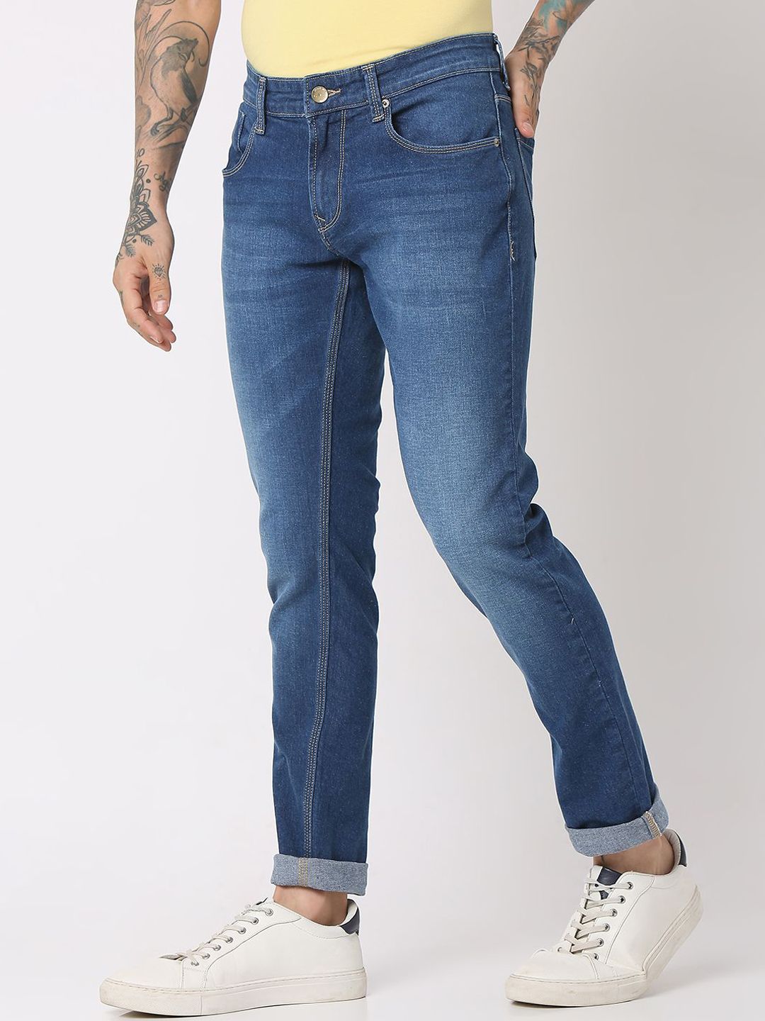 Spykar Men Skinny Fit Low-Rise Regangan Seluar Jeans
