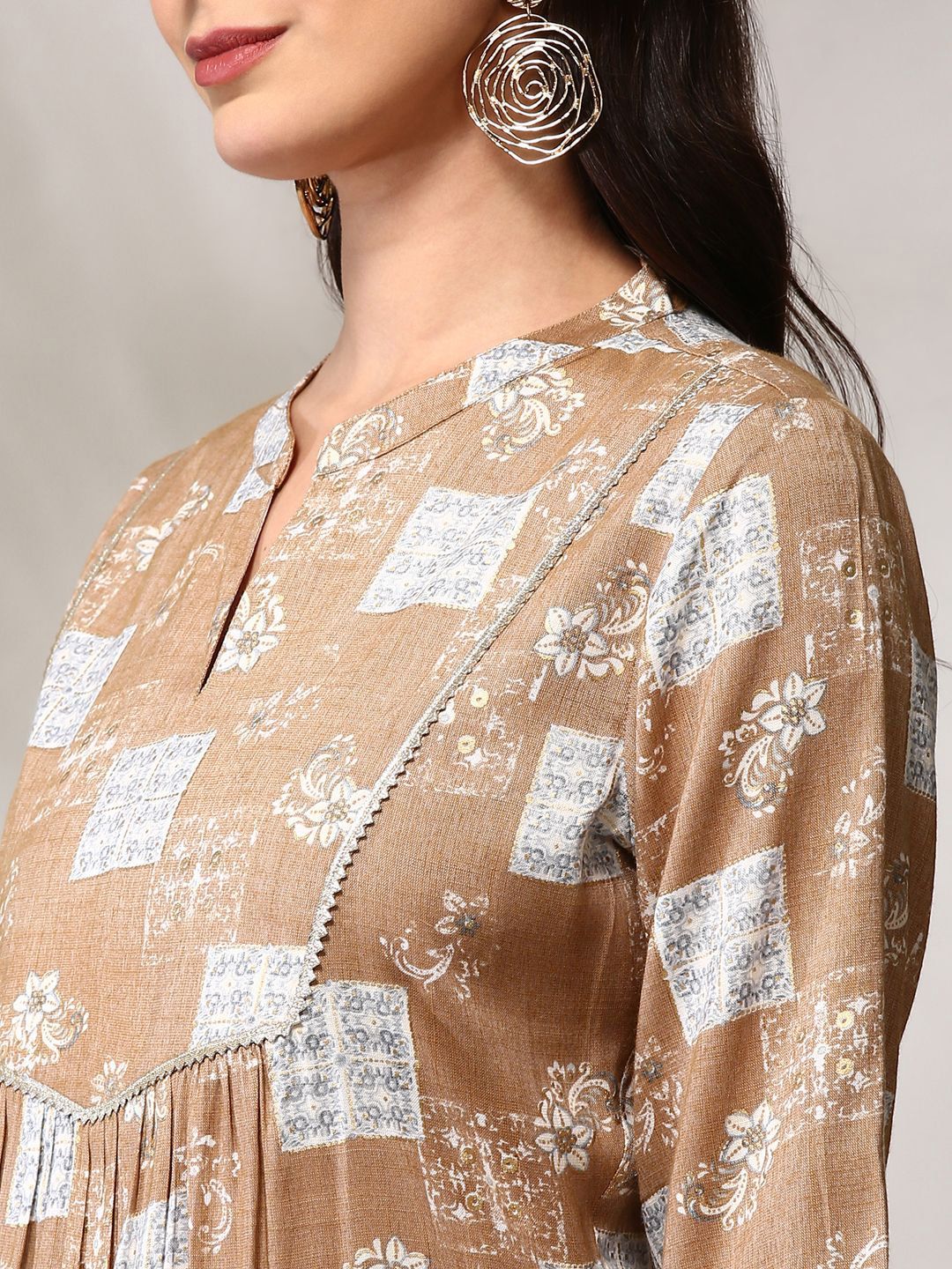 Anouk Floral Printed Regular Straight Kurta with Trousers & Dupatta