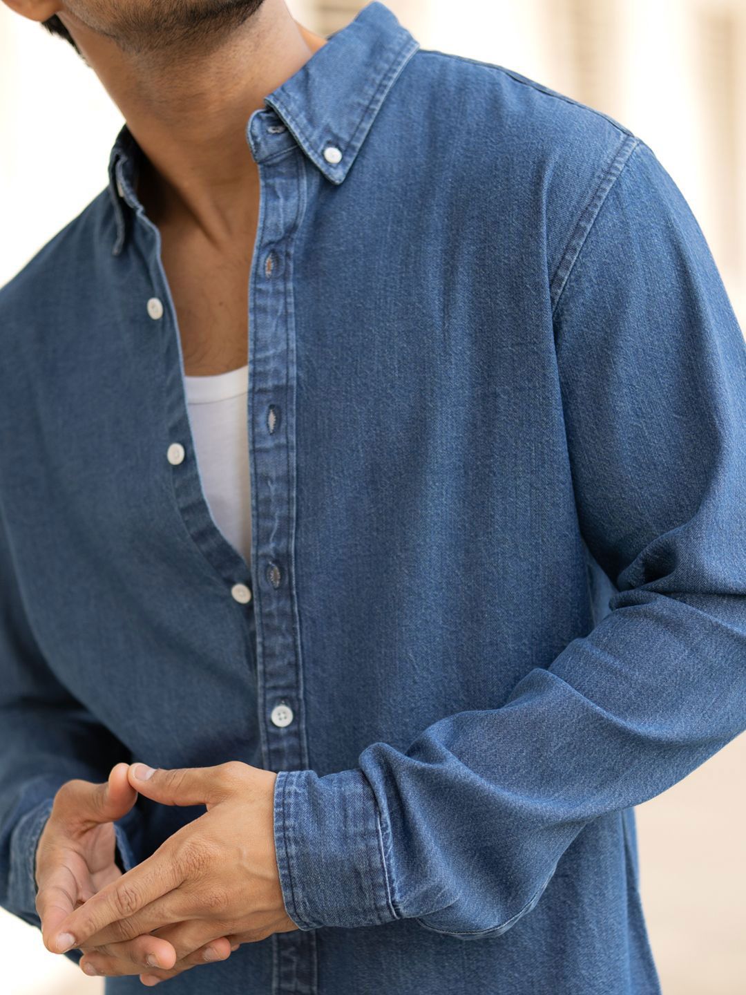 Powerlook Men Button-Down Collar Solid Cotton Casual Shirt
