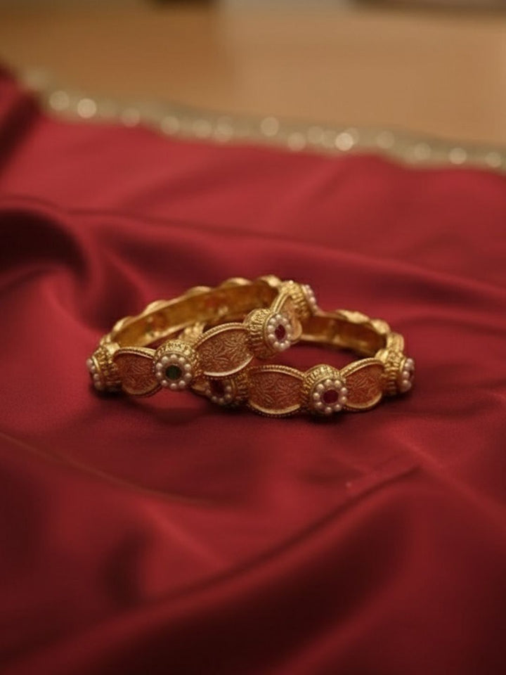 PANASH Set Of 2 24K Gold Plated Stone Studded Bangles