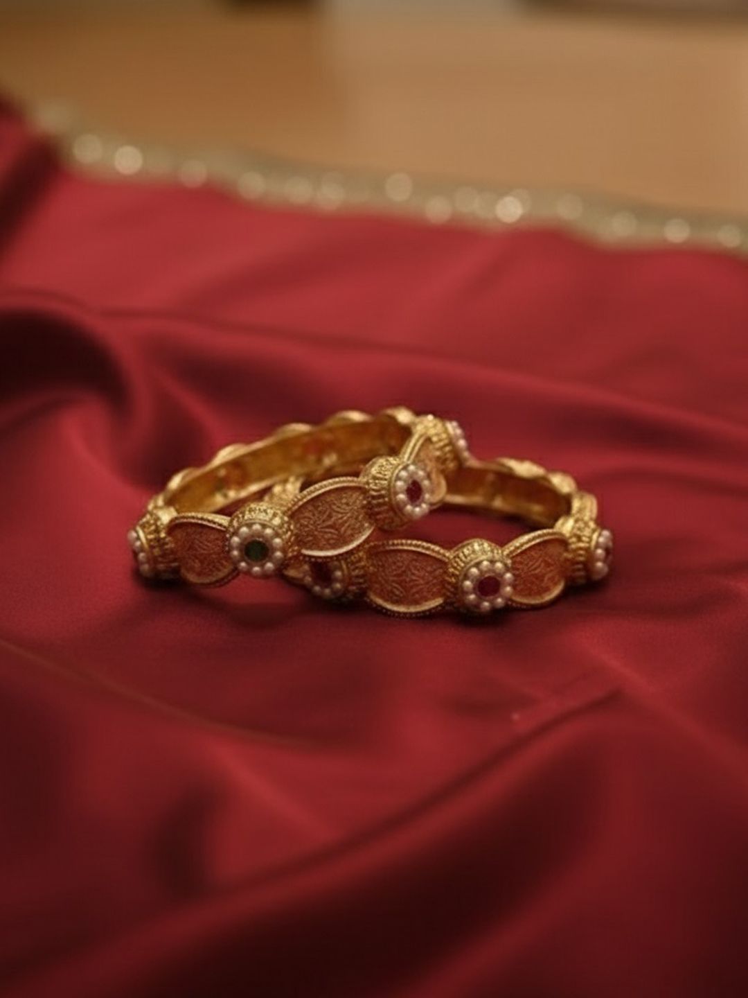 PANASH Set Of 2 24K Gold Plated Stone Studded Bangles