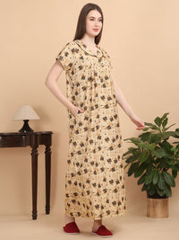 Sweet Dreams Women Pure Cotton Geometric Printed Maxi Nightdress