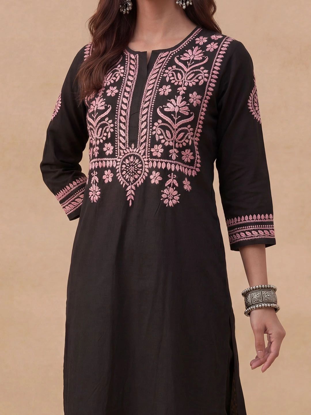 Rumah Chikankari Kurta Chikankari Biasa Wanita dengan Seluar