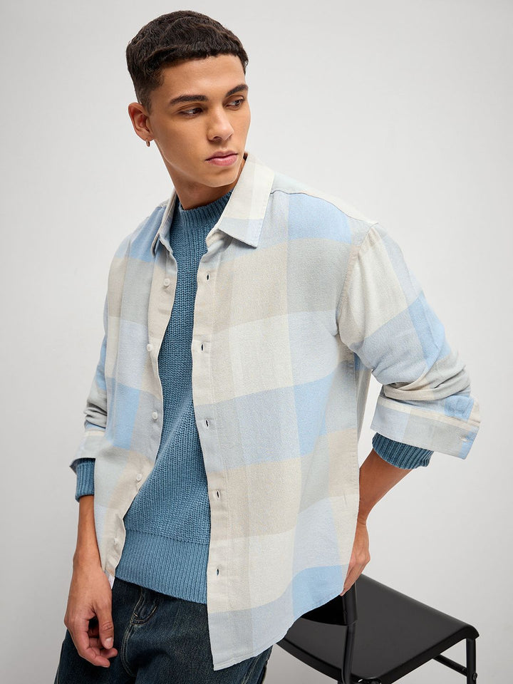 THE BEAR HOUSE Men Checked Slim Fit Cotton Oversized Casual Shirt