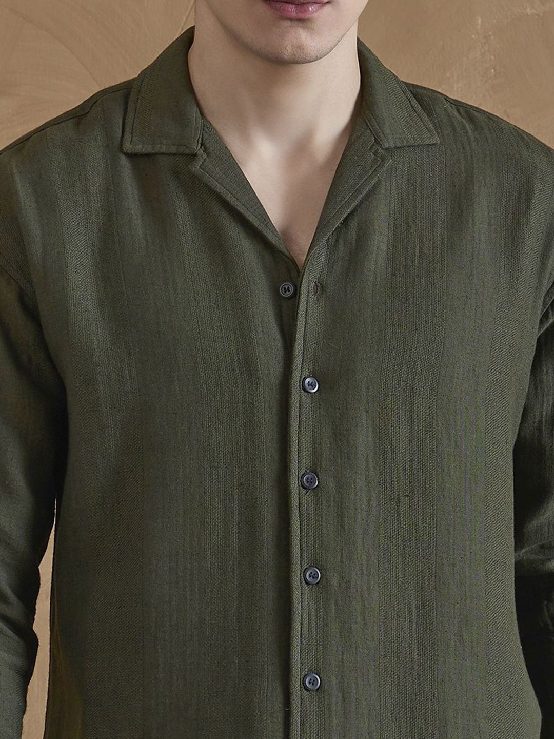 DENNISON Men Olive Double Gauge Self Design Shirt
