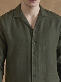 DENNISON Men Olive Double Gauge Self Design Shirt