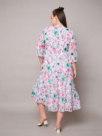 SASSAFRAS Women Plus Size Floral Print Georgette Midi Dress