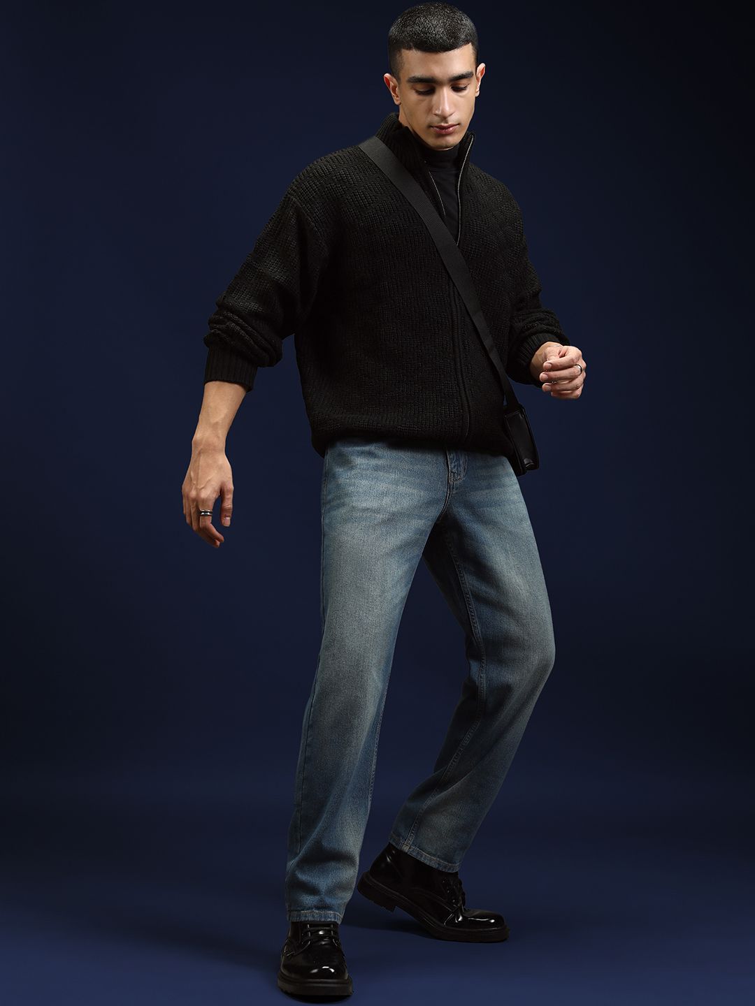 HIGHLANDER Men Cable Knit with Zip Detail Detail