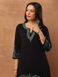 House of Chikankari Women Black Woolen Aari Sulam Kurta