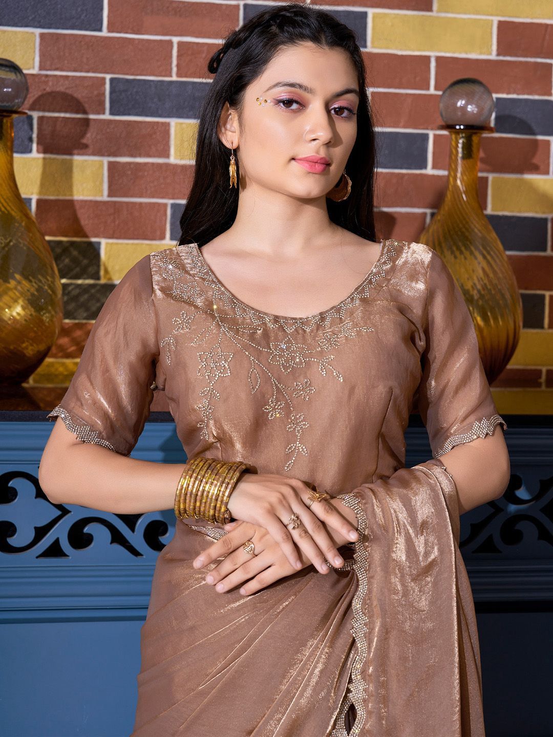Saree mall Embellished Beads and Stones Pure Chiffon Sarees