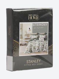 Monte Carlo Stanley White & Olive Green Printed 144 TC King Bedsheet Set 1.85 m x 1.95 m