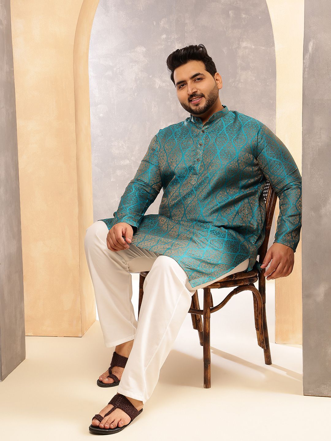 SOJANYA PLUS Woven Design Kurta Lurus Sutera Kolar Mandarin