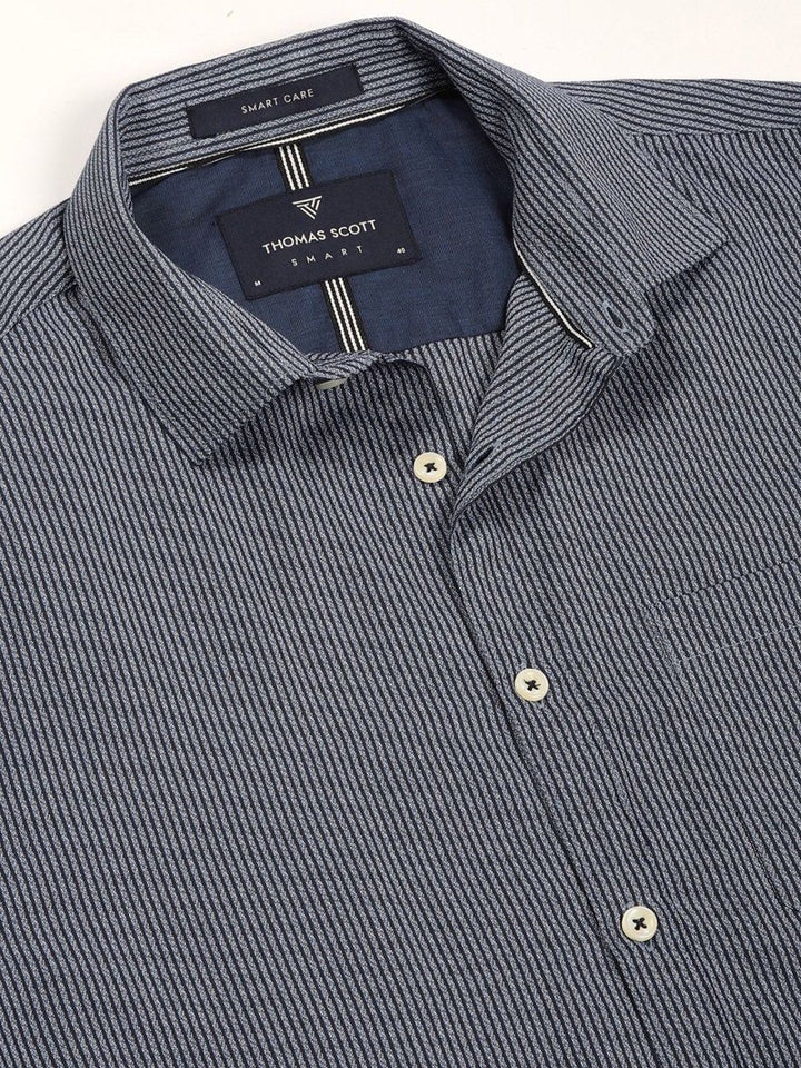 Thomas Scott Men Smart Spread Collar Pinstripes Striped Cotton Formal Shirt