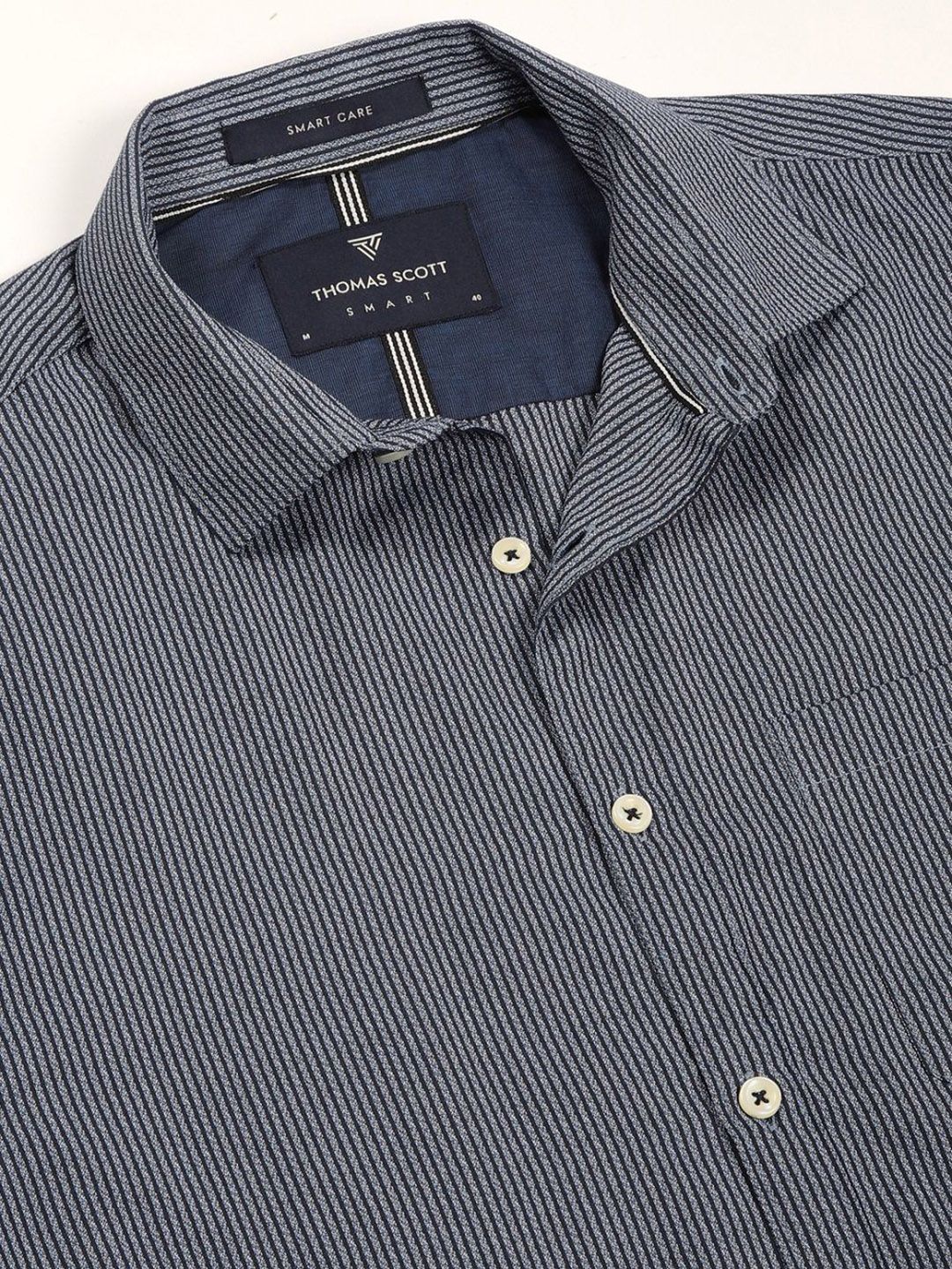 Thomas Scott Men Smart Spread Collar Pinstripes Striped Cotton Formal Shirt