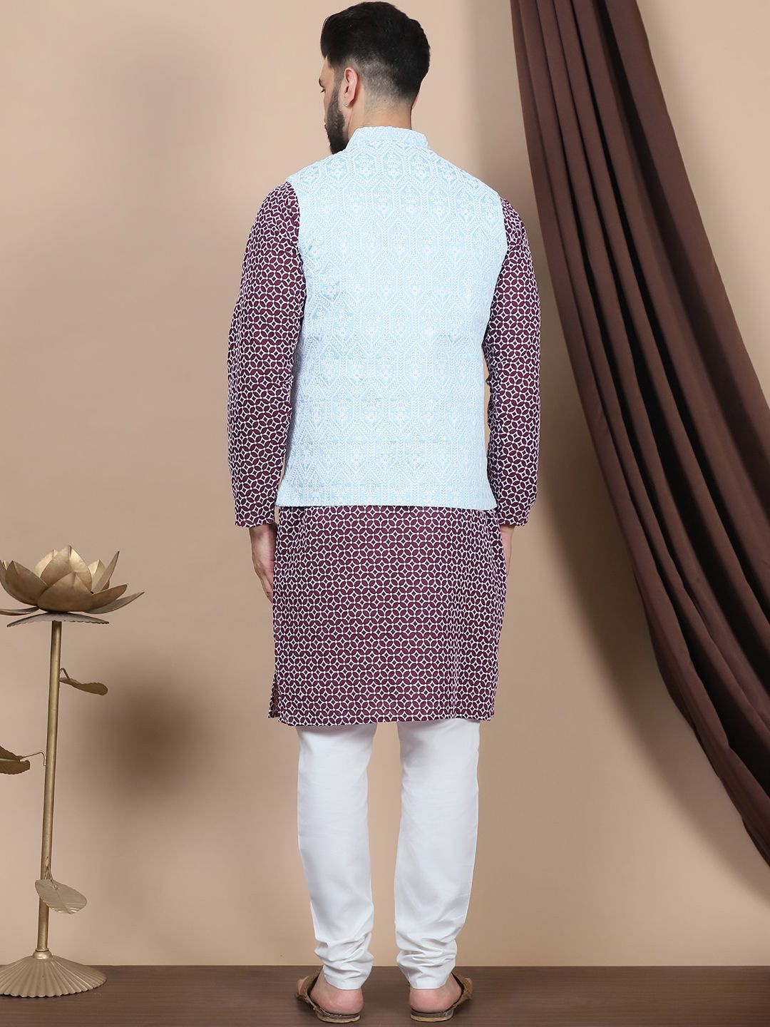 Anouk Purple Ethnic Motifs Printed Straight Pure Cotton Kurta with Churidar