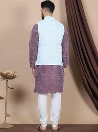 Anouk Purple Ethnic Motifs Printed Straight Pure Cotton Kurta with Churidar