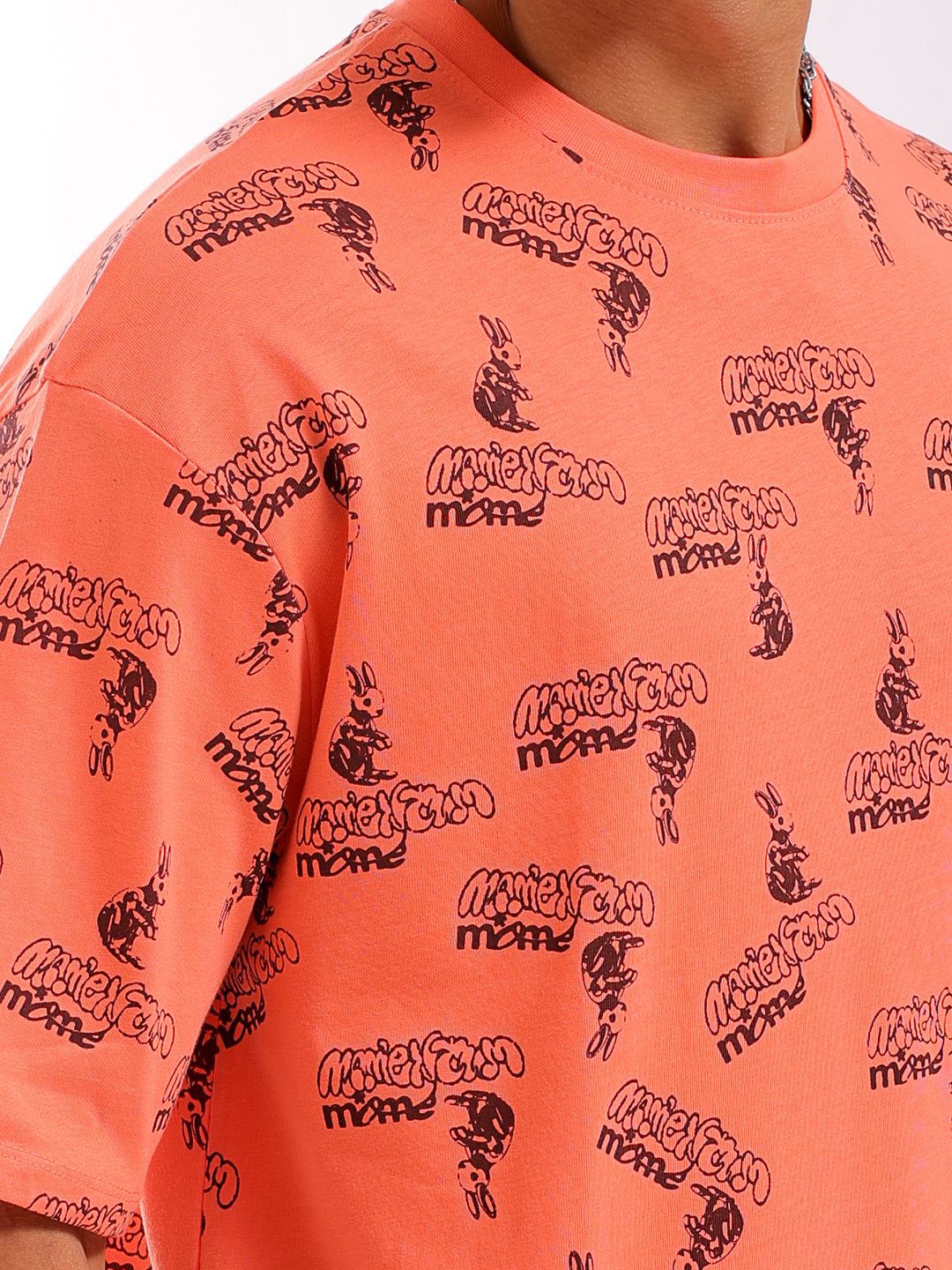 The Indian Garage Co Men All Over Printed Round Neck Pure Cotton Boxy Oversized T-shirt