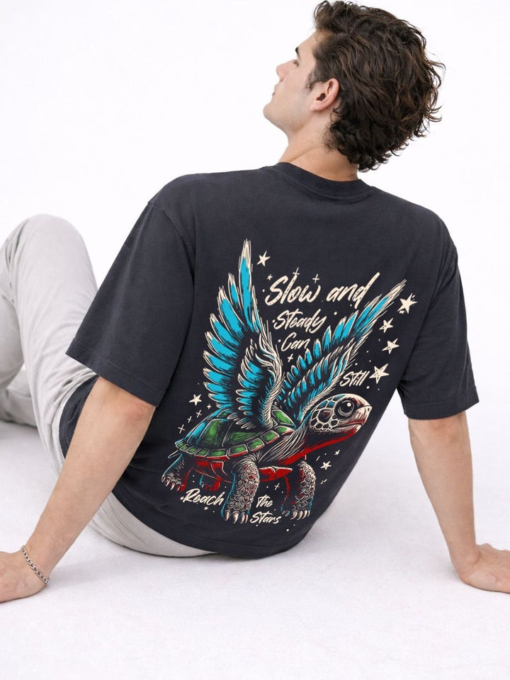 ADRO Graphic Printed Drop-Shoulder Sleeves Cotton T-shirt