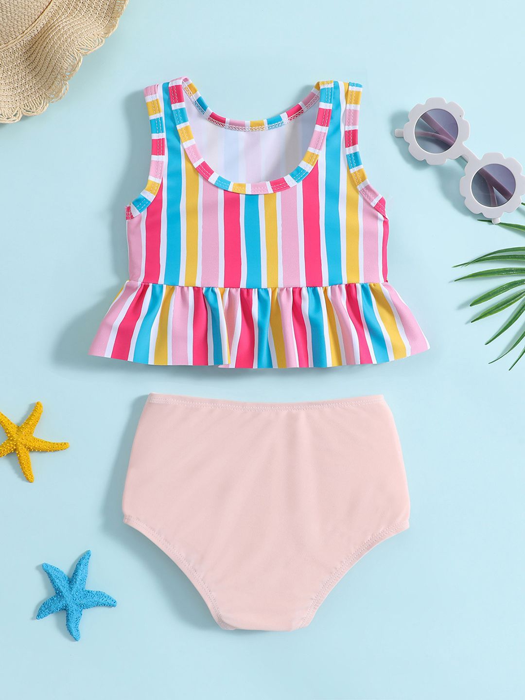 YK Girls Striped Top & Briefs Swim Set