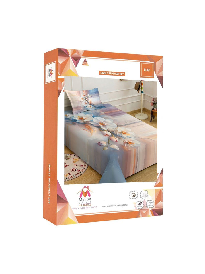 Myntra Elegant Homes Bunga-bunga Berbilang Warna 300 TC Cadar Single dengan 1 Sarung Bantal