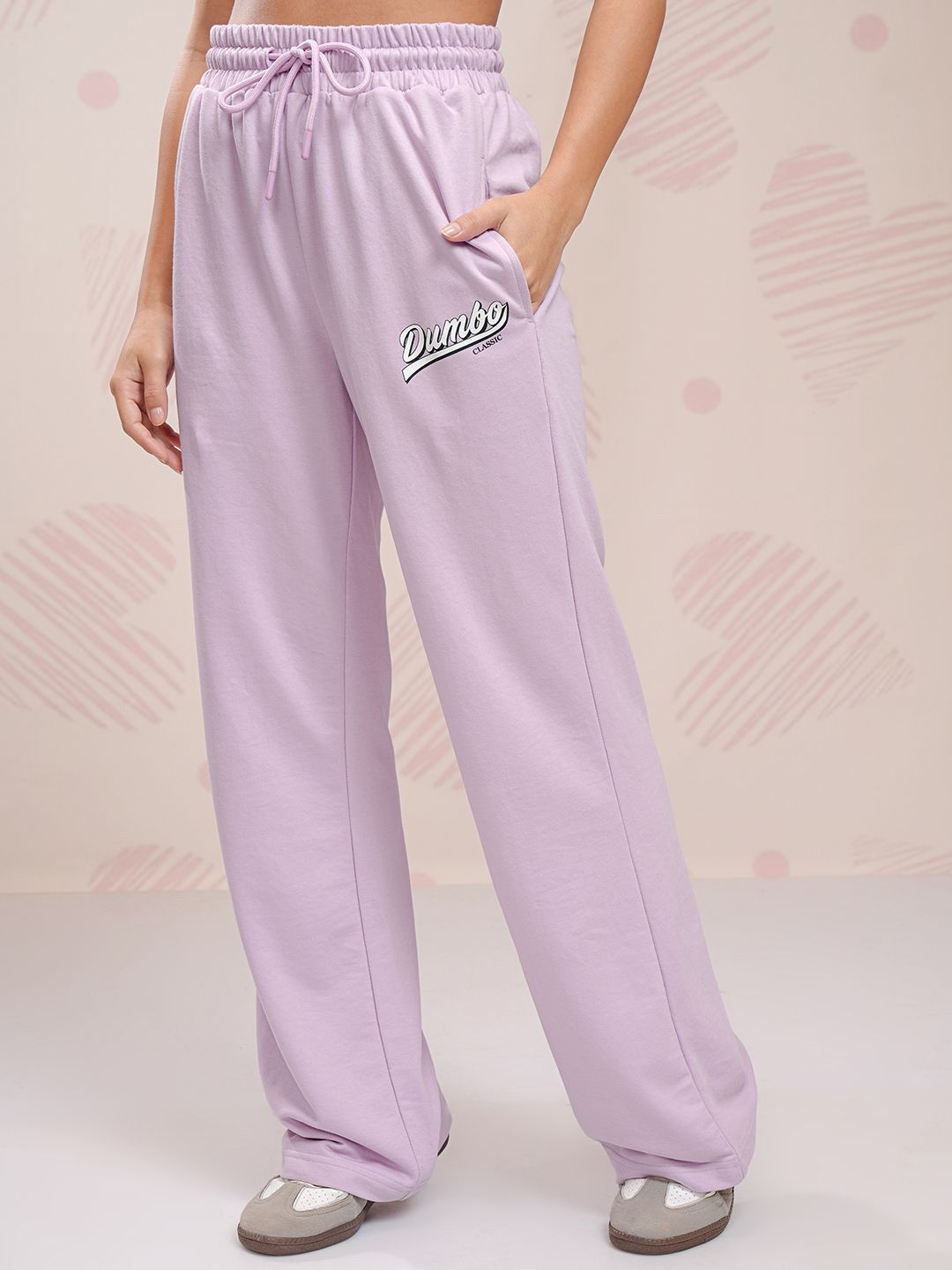 Tokyo Talkies Lavender Dumbo Printed Round Neck Short Sleeves T Shirt With Trouser