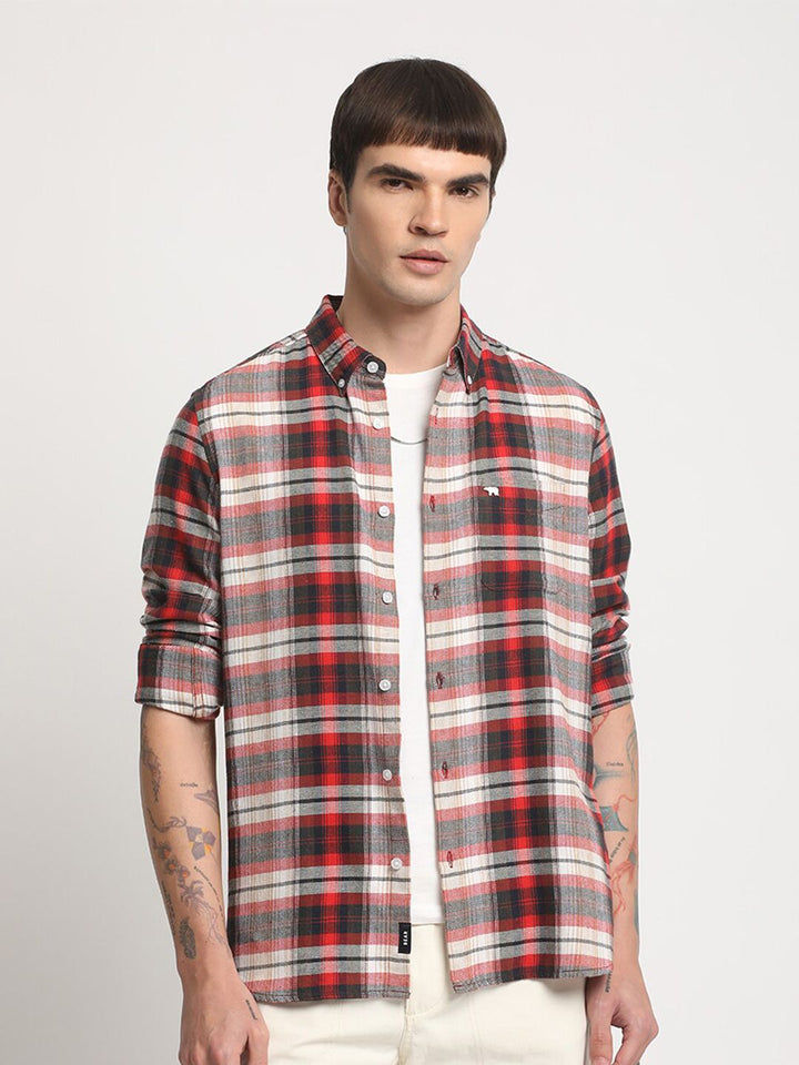 THE BEAR HOUSE Slim Fit Tartan Checks Opaque Checked Cotton Casual Shirt